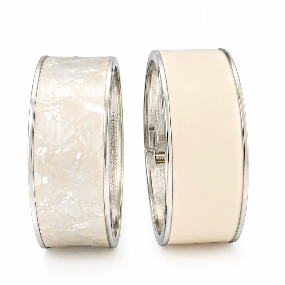 Nordstrom Set of 2 Wide Hinged Bangle Bracelets Cream & Faux Pearl clamper